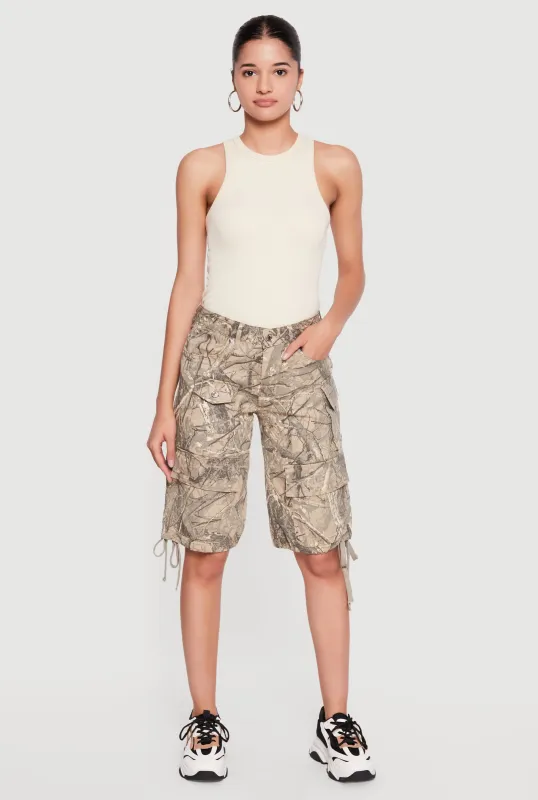 Hunter Camo Drawstring Hem Cargo Bermuda Shorts made by Almost Famous