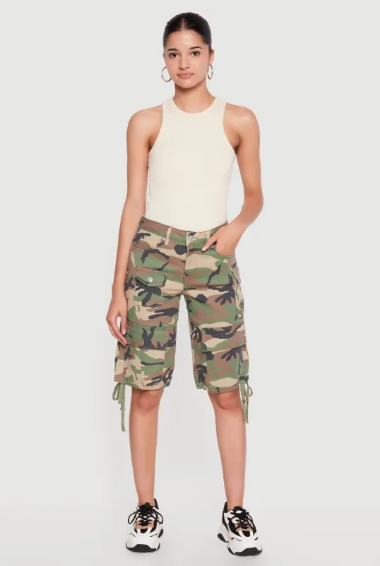 Camouflage Cargo Shorts with Drawstring Hem made by Rainbow