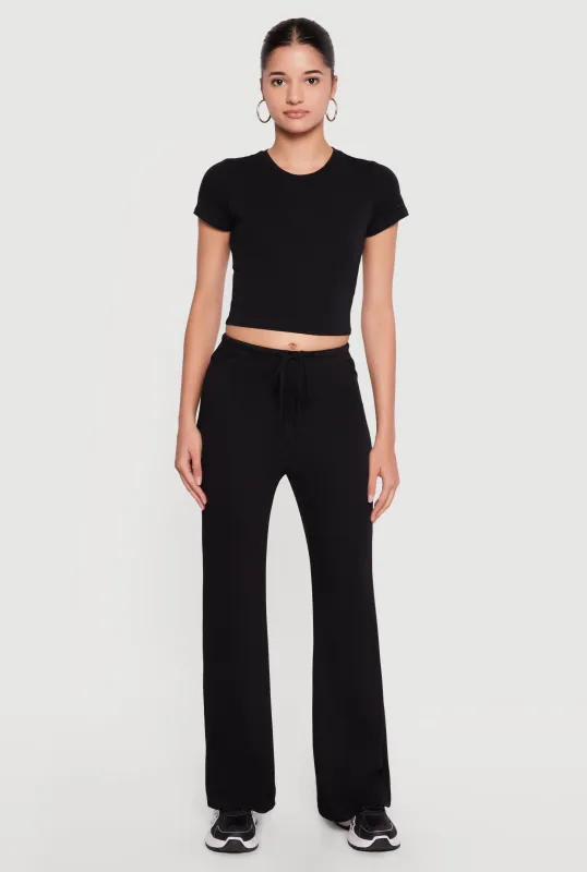 Modal Drawstring Waist Straight Leg Pants made by Rainbow