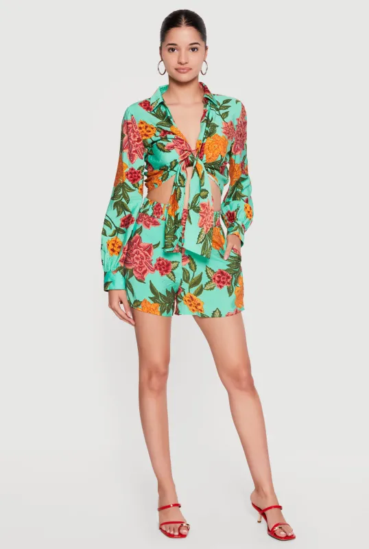 High Waisted Floral Shorts with Pockets made by Rainbow