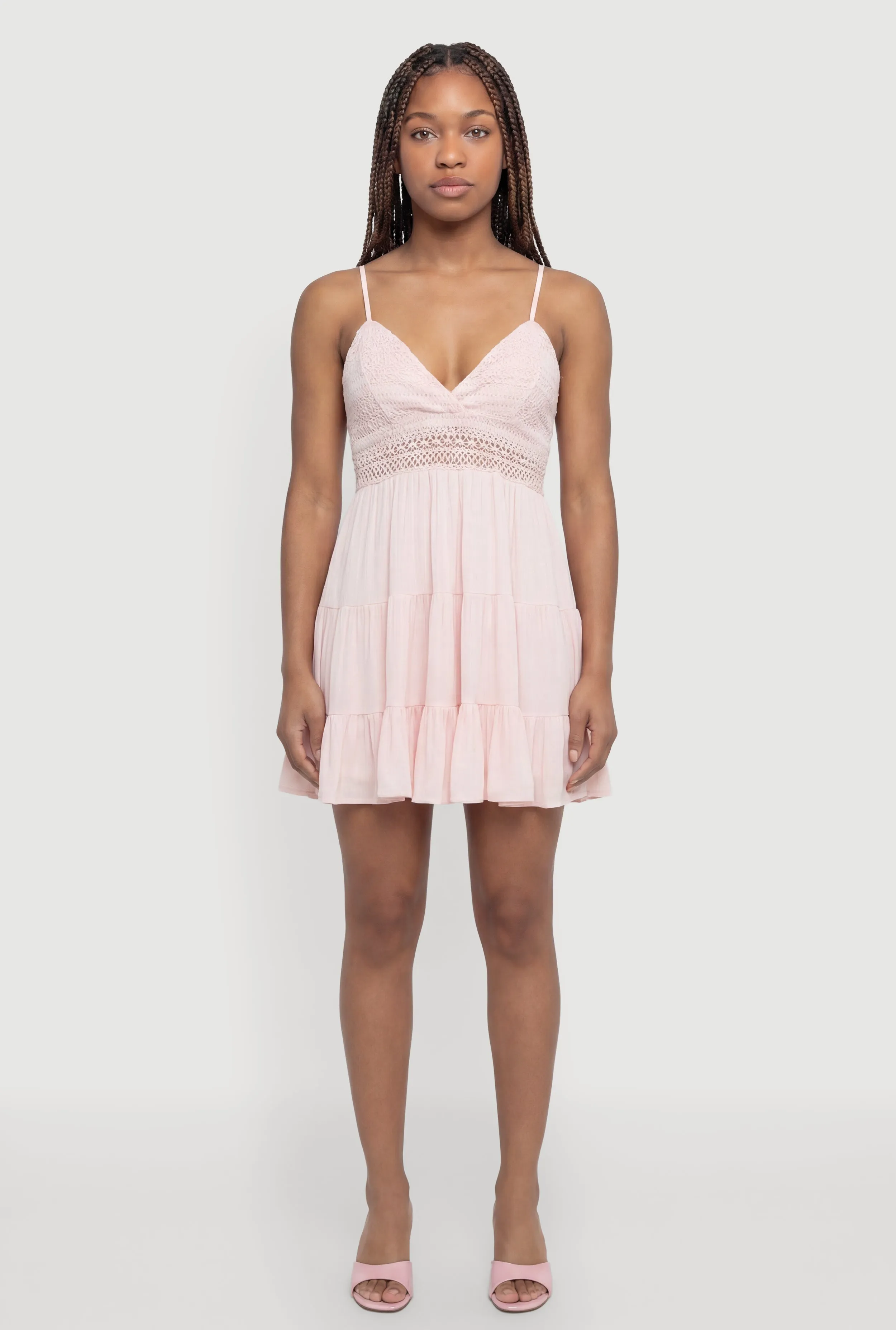 Crochet Detail Tiered Ruffle Trim Dress sold by Rainbow product image thumbnail 5