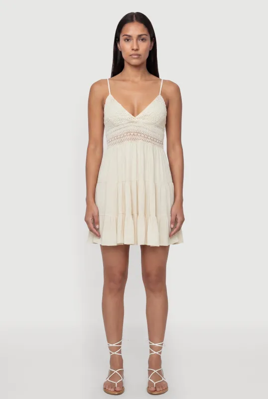 Crochet Detail Tiered Ruffle Trim Dress made by Rainbow