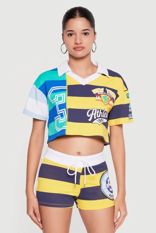 Striped Graphic Cropped Polo Top made by Rainbow