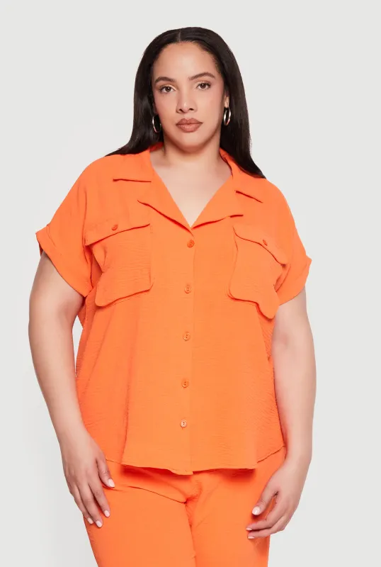 Plus Size Crepe Knit Dolman Sleeve Button Front Shirt made by Rainbow