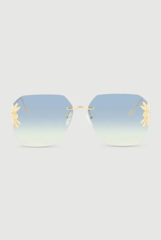 Metallic Floral Detail Rimless Sunglasses made by Rainbow
