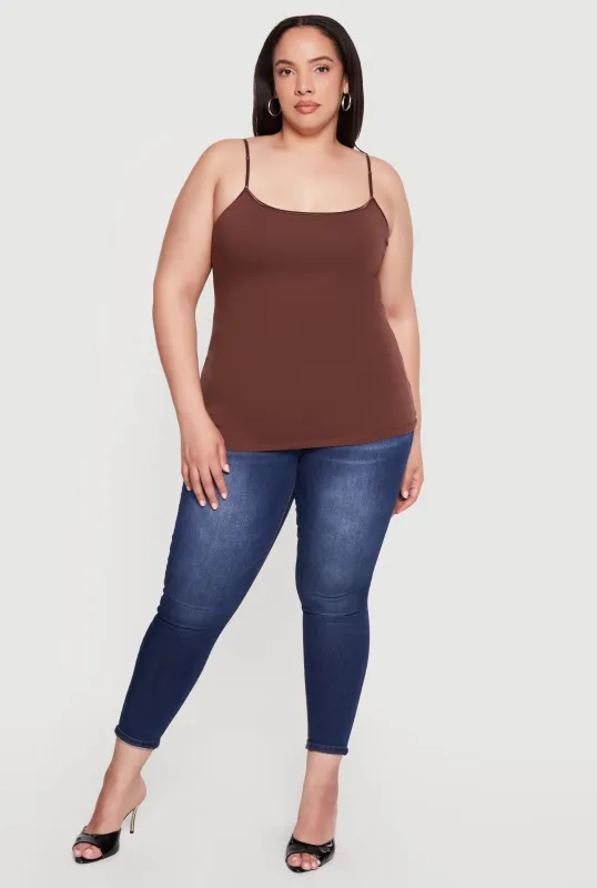 Plus Size Solid Scoop Neck Cami with Shelf Bra made by Ambiance