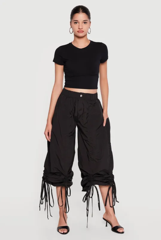 Tie Hem Parachute Baggy Pants made by Daisy