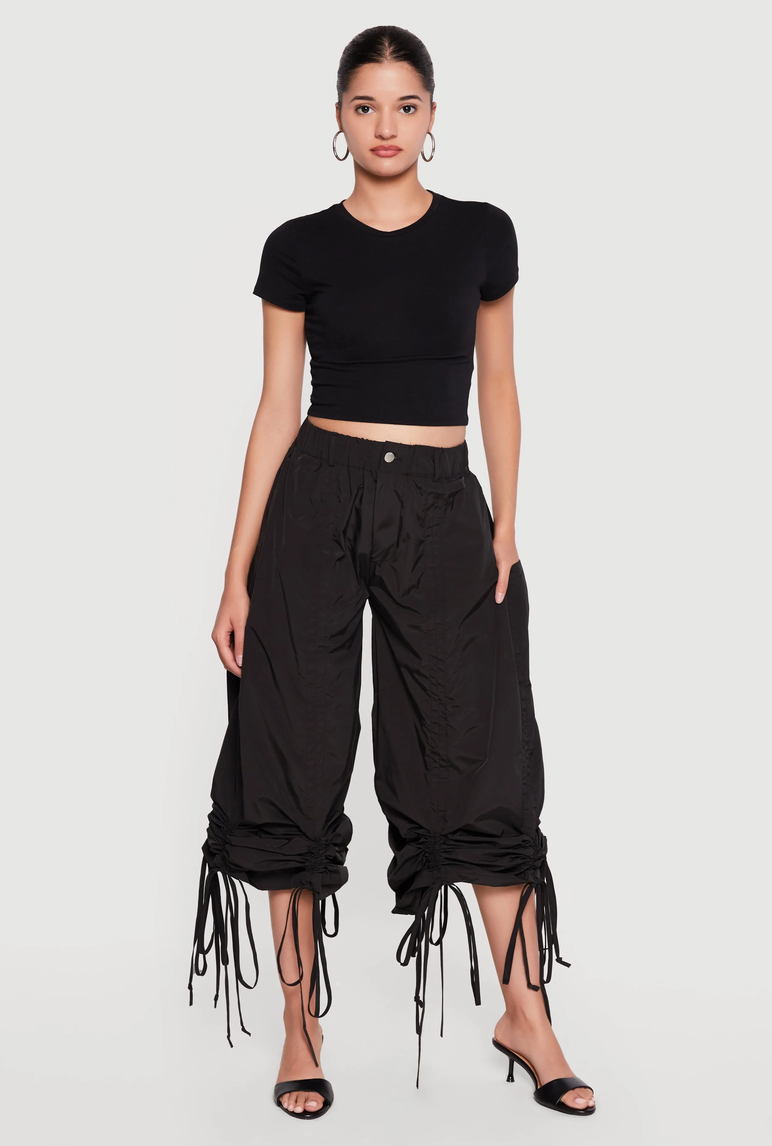 Tie Hem Parachute Baggy Pants sold by Rainbow