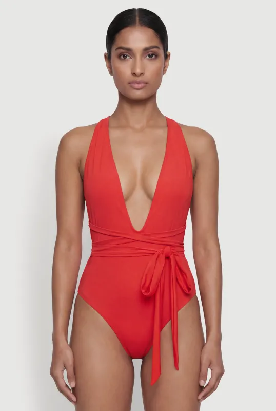 Plunge Cross Back One Piece Swimsuit made by Rainbow