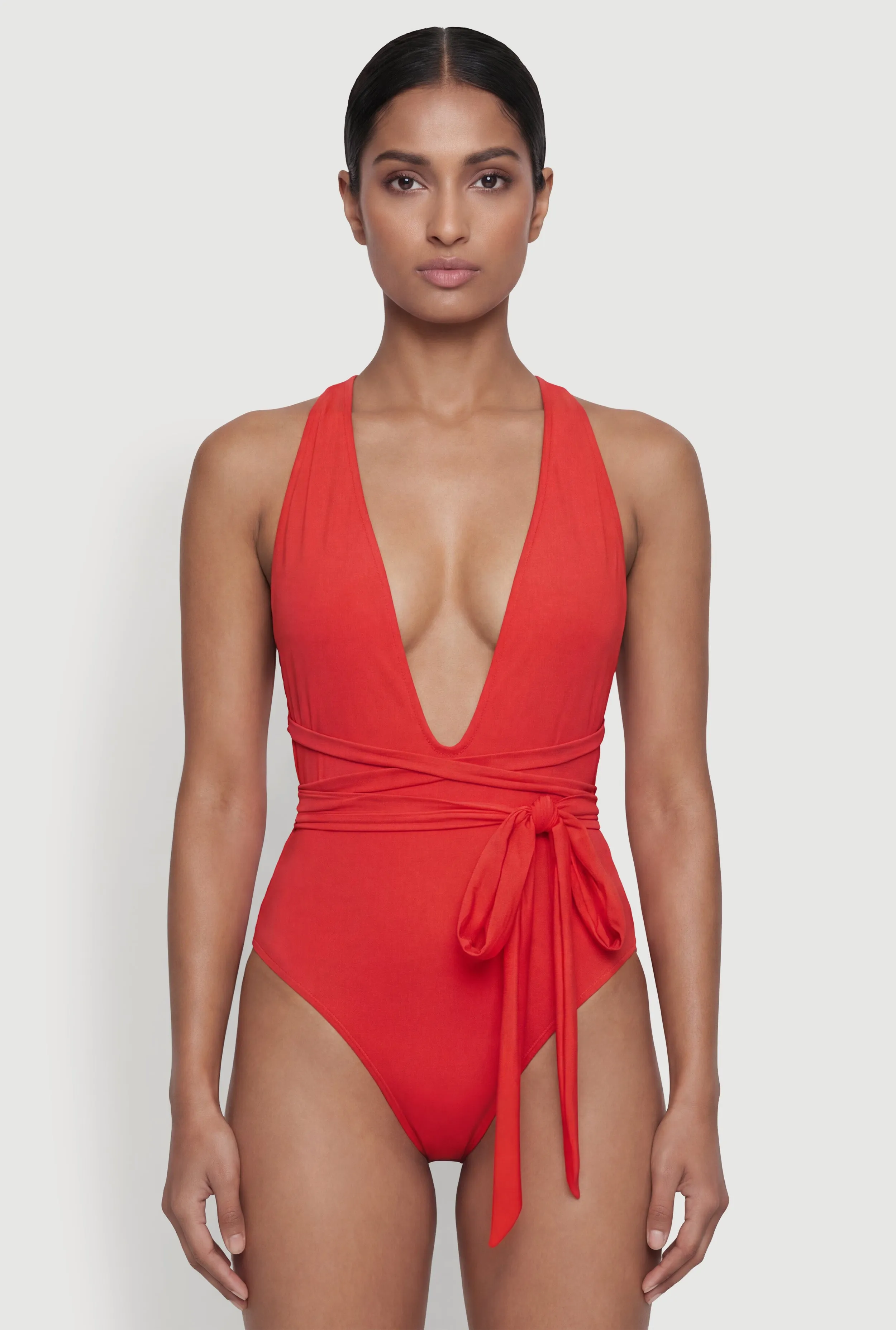 Plunge Cross Back One Piece Swimsuit sold by Rainbow