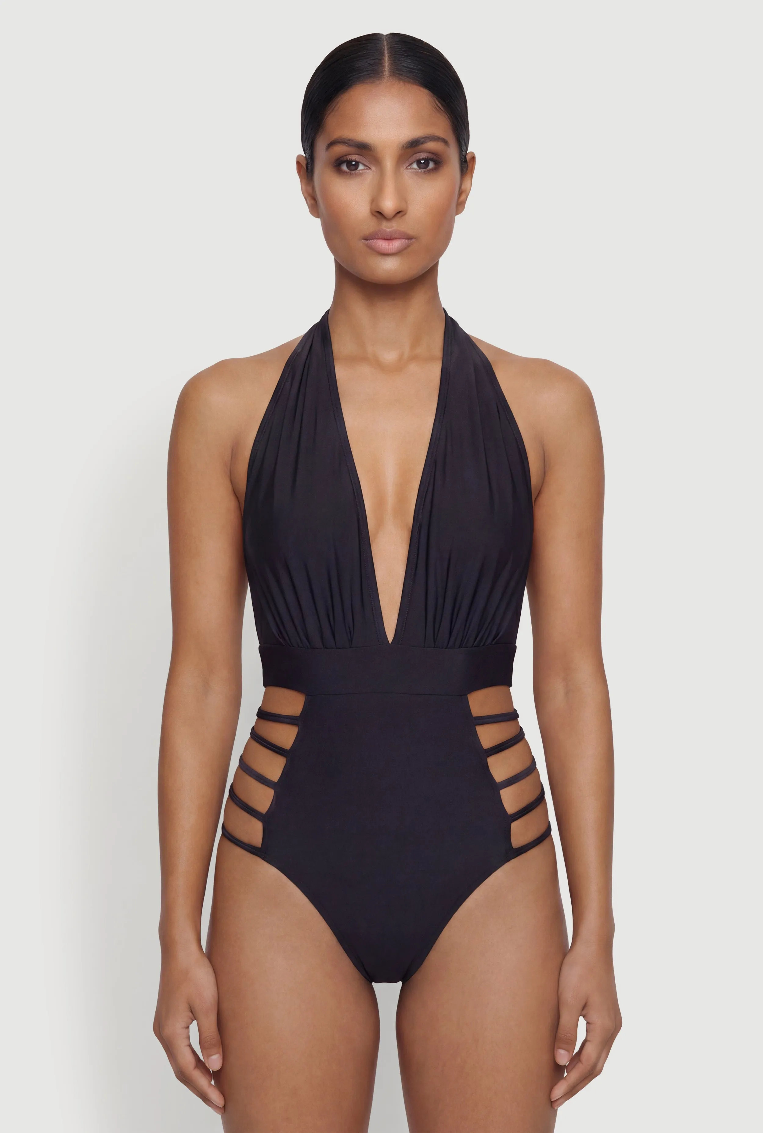 Side Caged Tie Back Halter Neck One Piece Swimsuit sold by Rainbow product image thumbnail 2