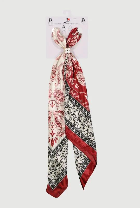 Color Blocked Paisley Border Print Multiway Scarf and Scarf Ring Set made by Rainbow