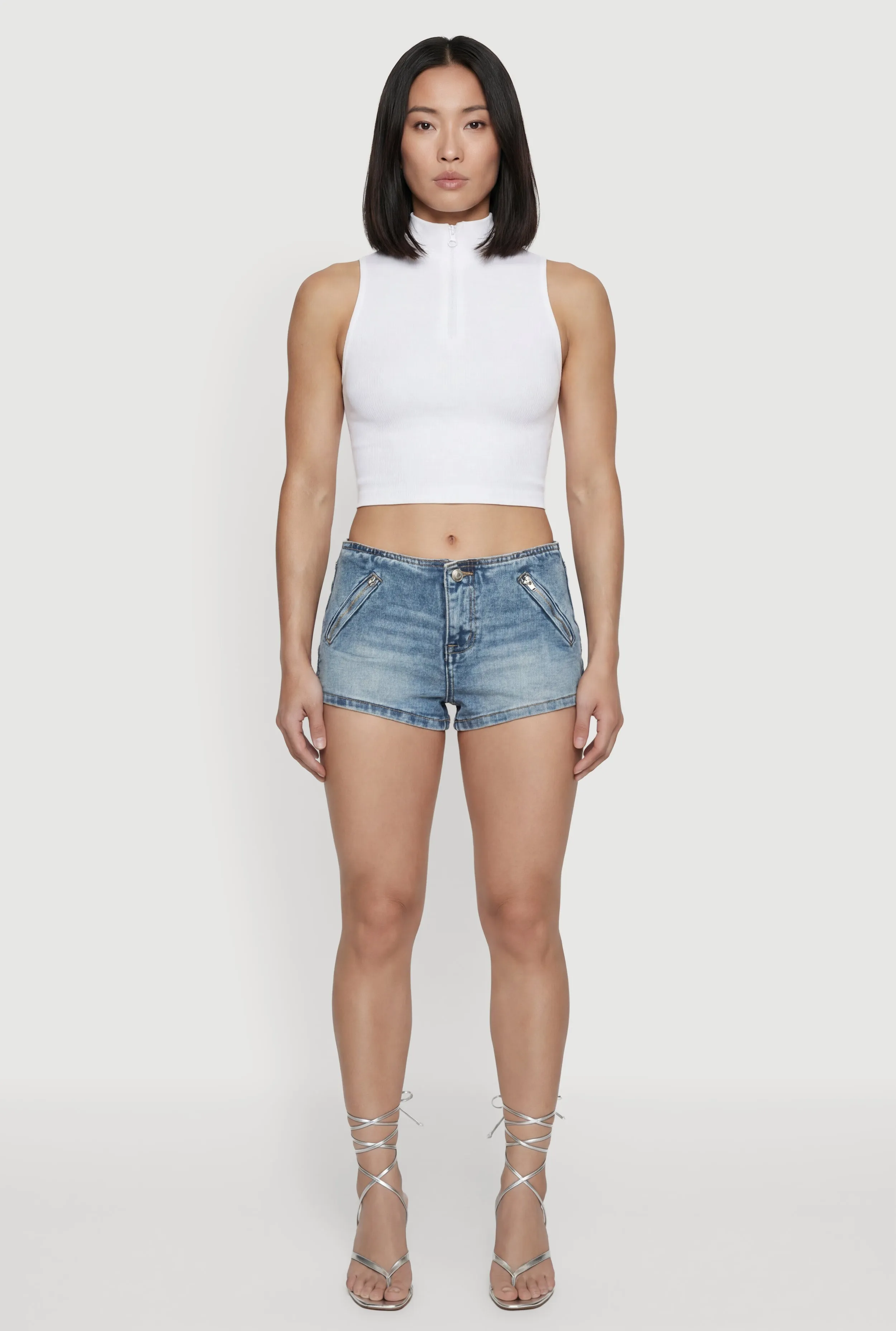 Almost Famous Faux Zip Pocket Denim Micro Shorts sold by Rainbow product image thumbnail 2
