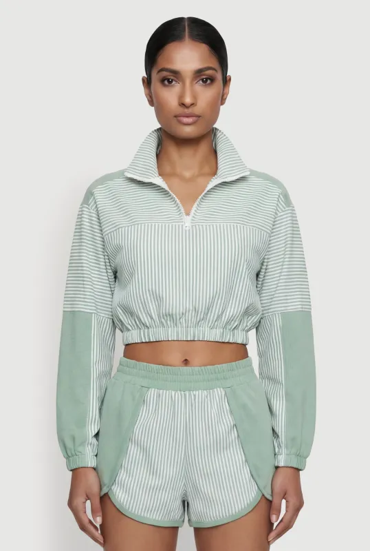 Striped Cropped Quarter Zip Top made by Rainbow