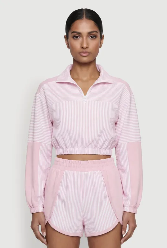 Striped Cropped Quarter Zip Top made by Rainbow