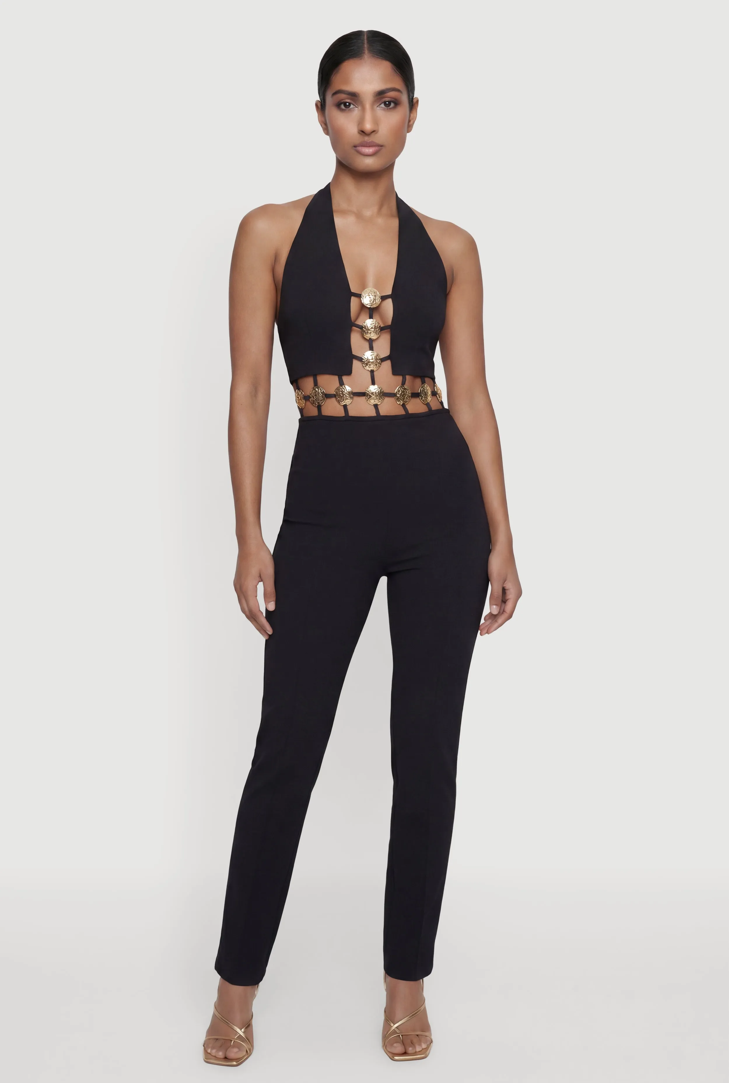 Medallion Cutout Halter Neck Jumpsuit sold by Rainbow