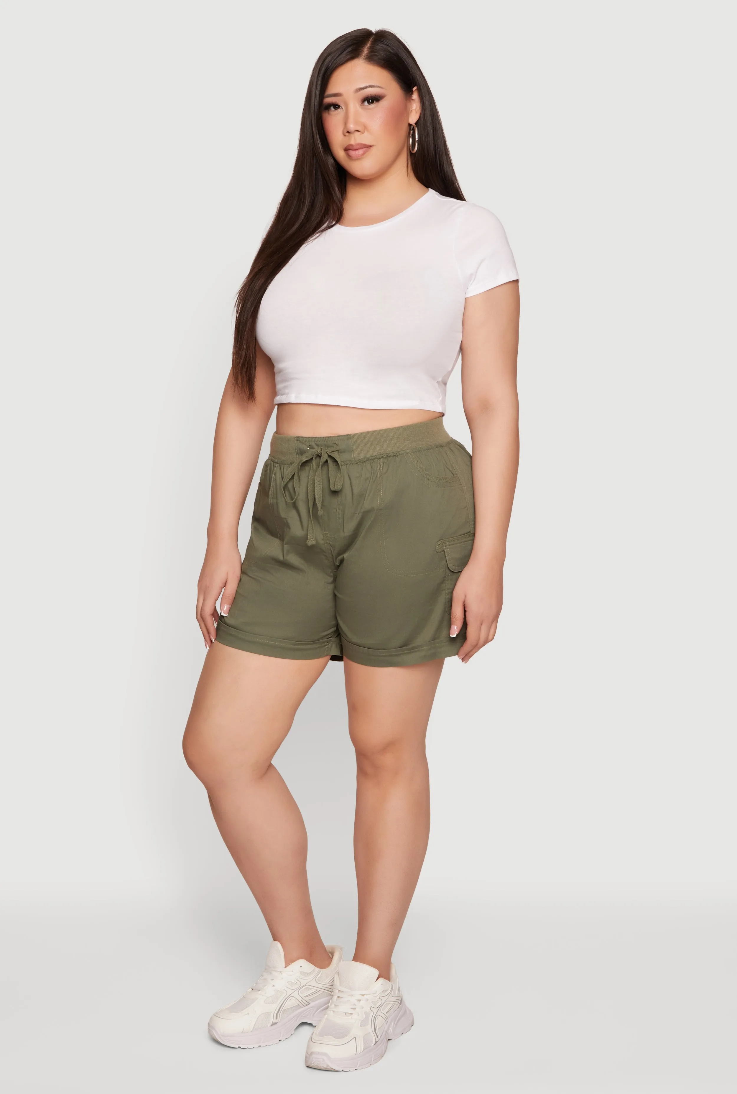 Plus Size Drawstring High Waisted Poplin Cargo Shorts sold by Rainbow product image thumbnail 2
