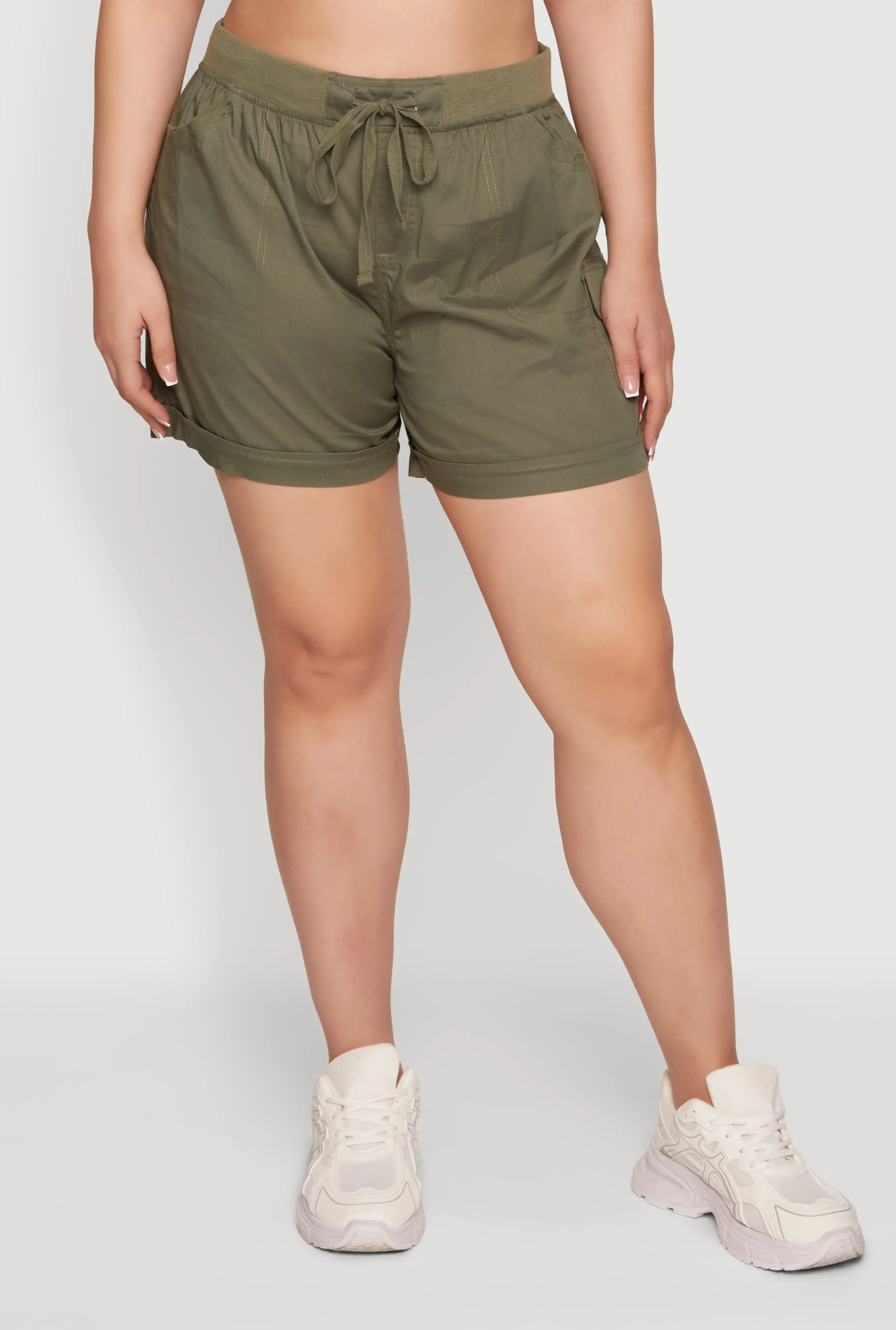 Plus Size Drawstring High Waisted Poplin Cargo Shorts sold by Rainbow product image thumbnail 3