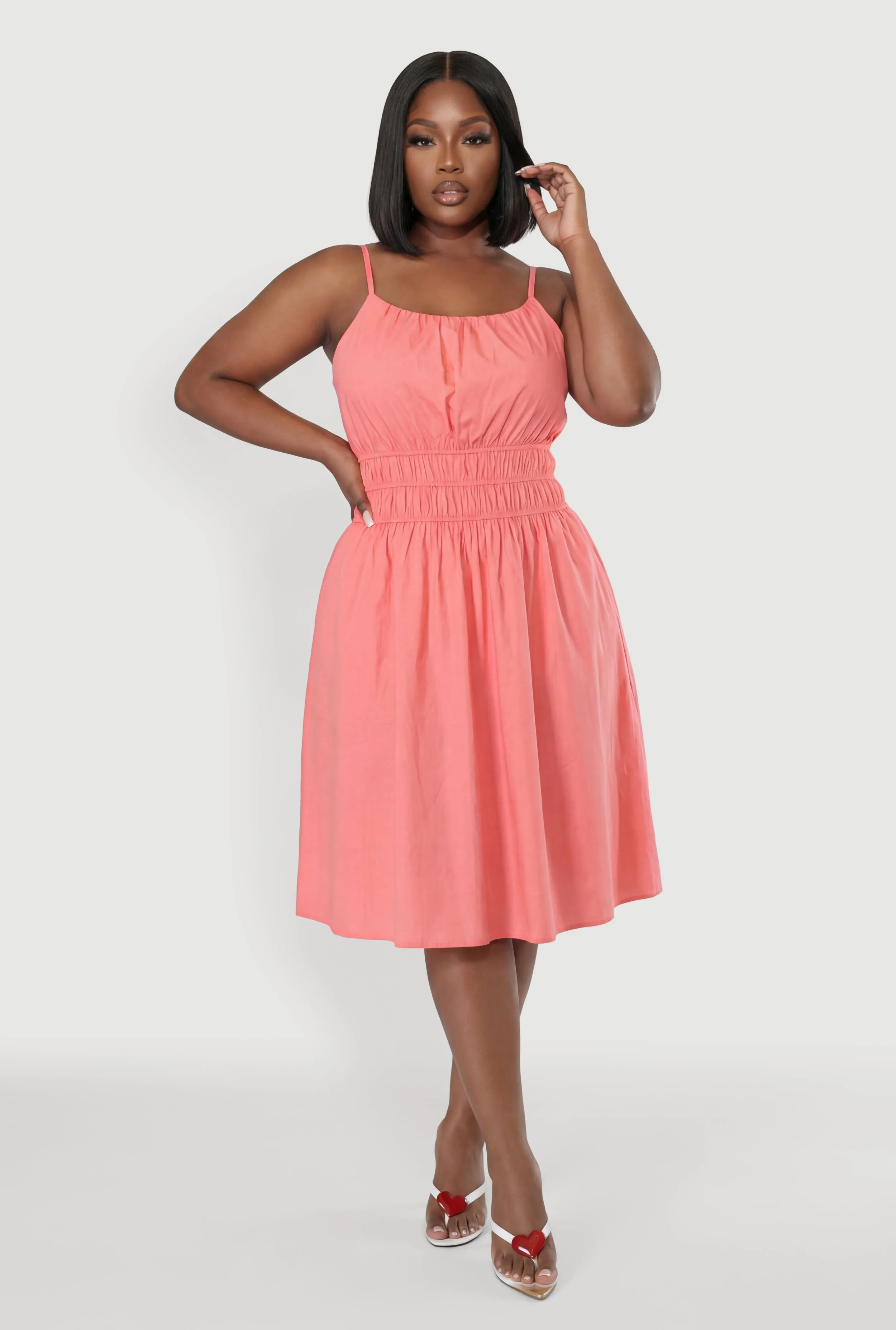 Plus Size Poplin Smocked Waist Midi Dress sold by Rainbow product image thumbnail 4