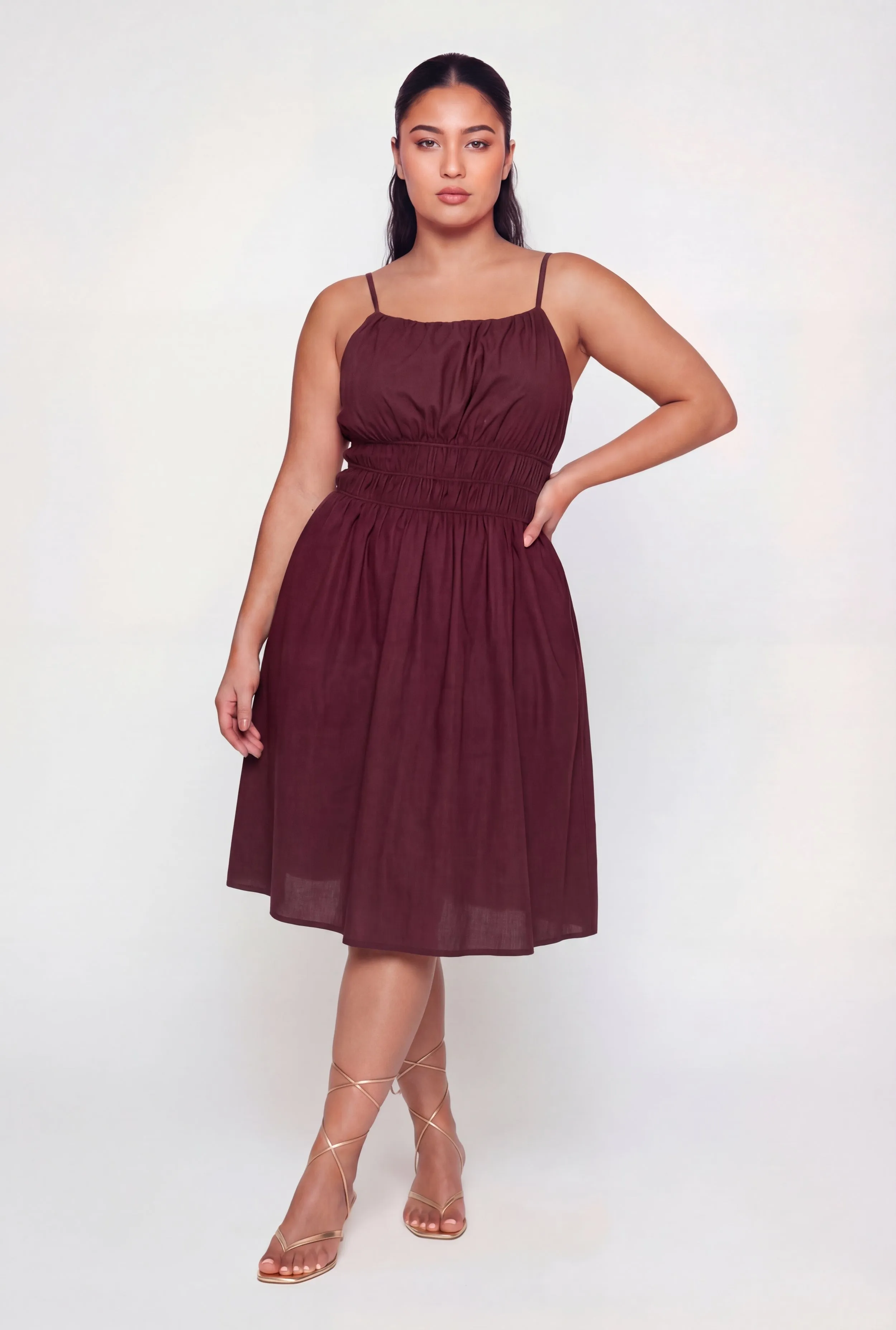 Plus Size Poplin Smocked Waist Midi Dress sold by Rainbow