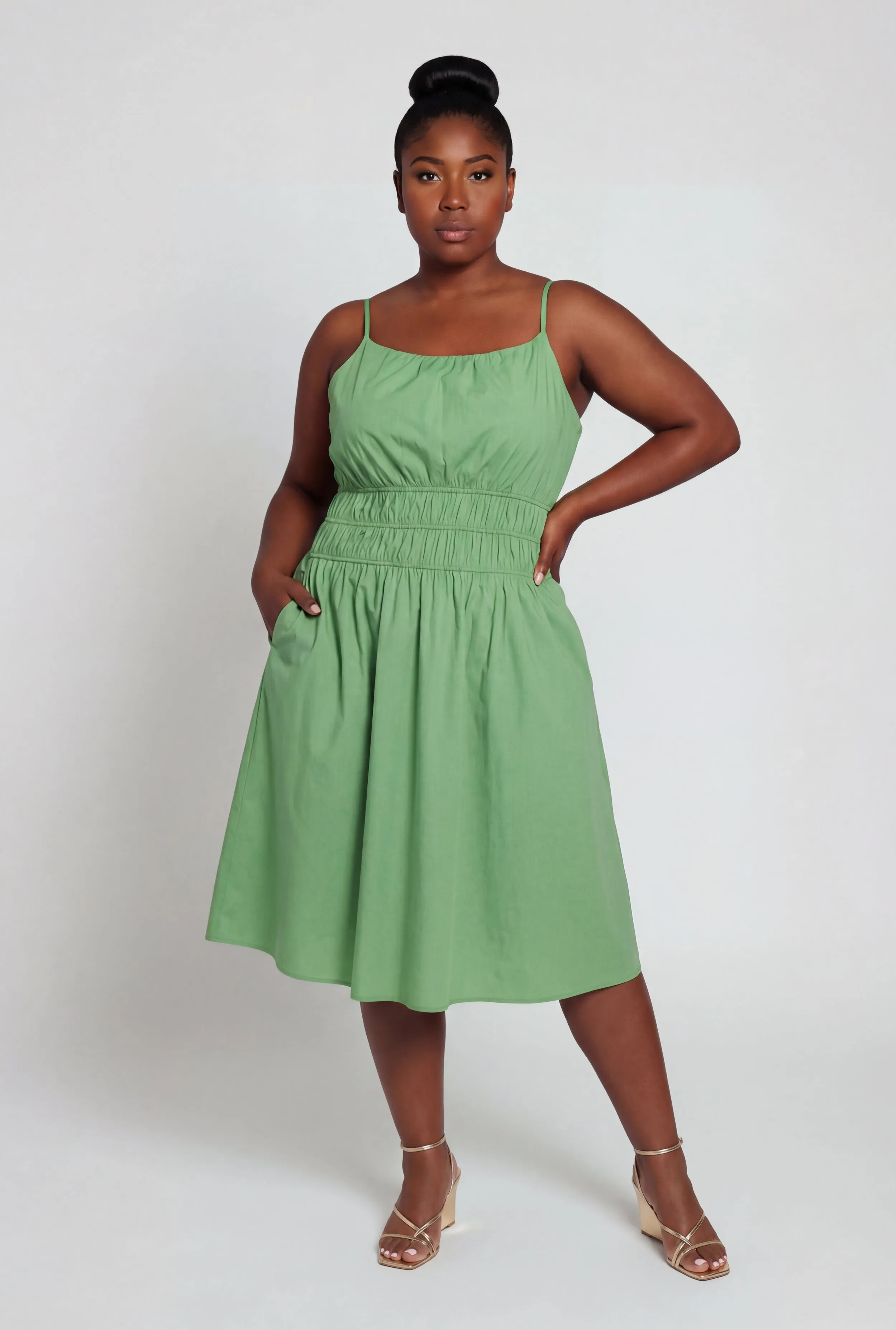 Plus Size Poplin Smocked Waist Midi Dress sold by Rainbow product image thumbnail 3