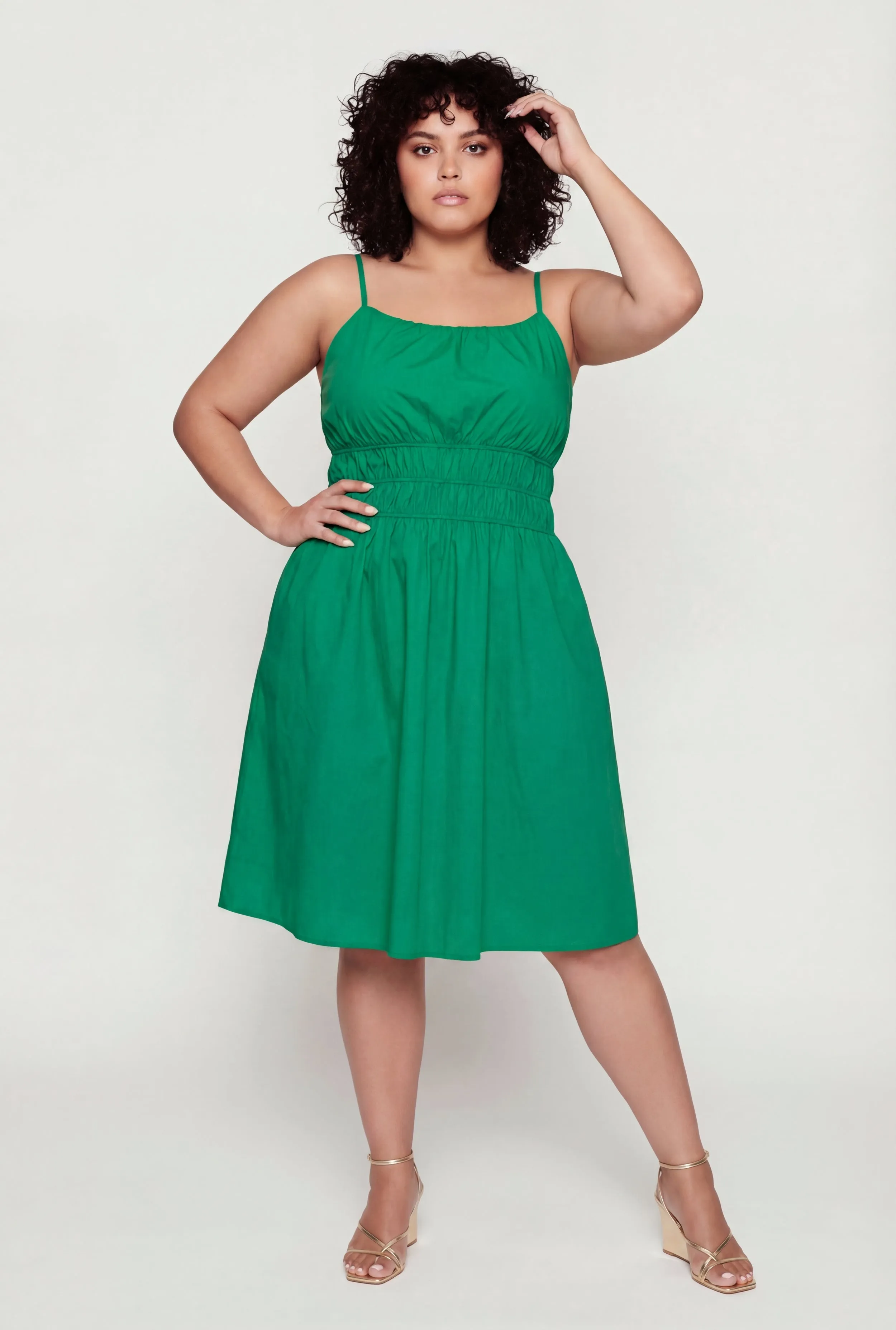 Plus Size Poplin Smocked Waist Midi Dress sold by Rainbow product image thumbnail 2