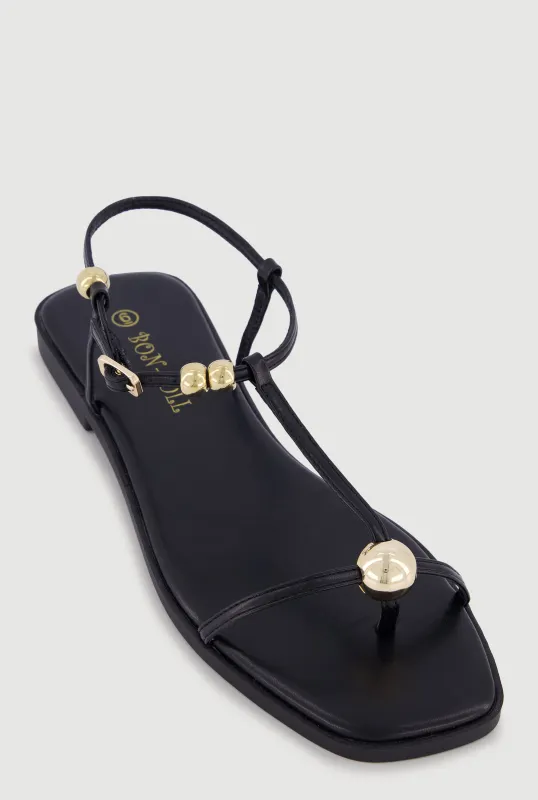 Metallic Beaded Ankle Strap Toe Loop Sandals made by Rainbow