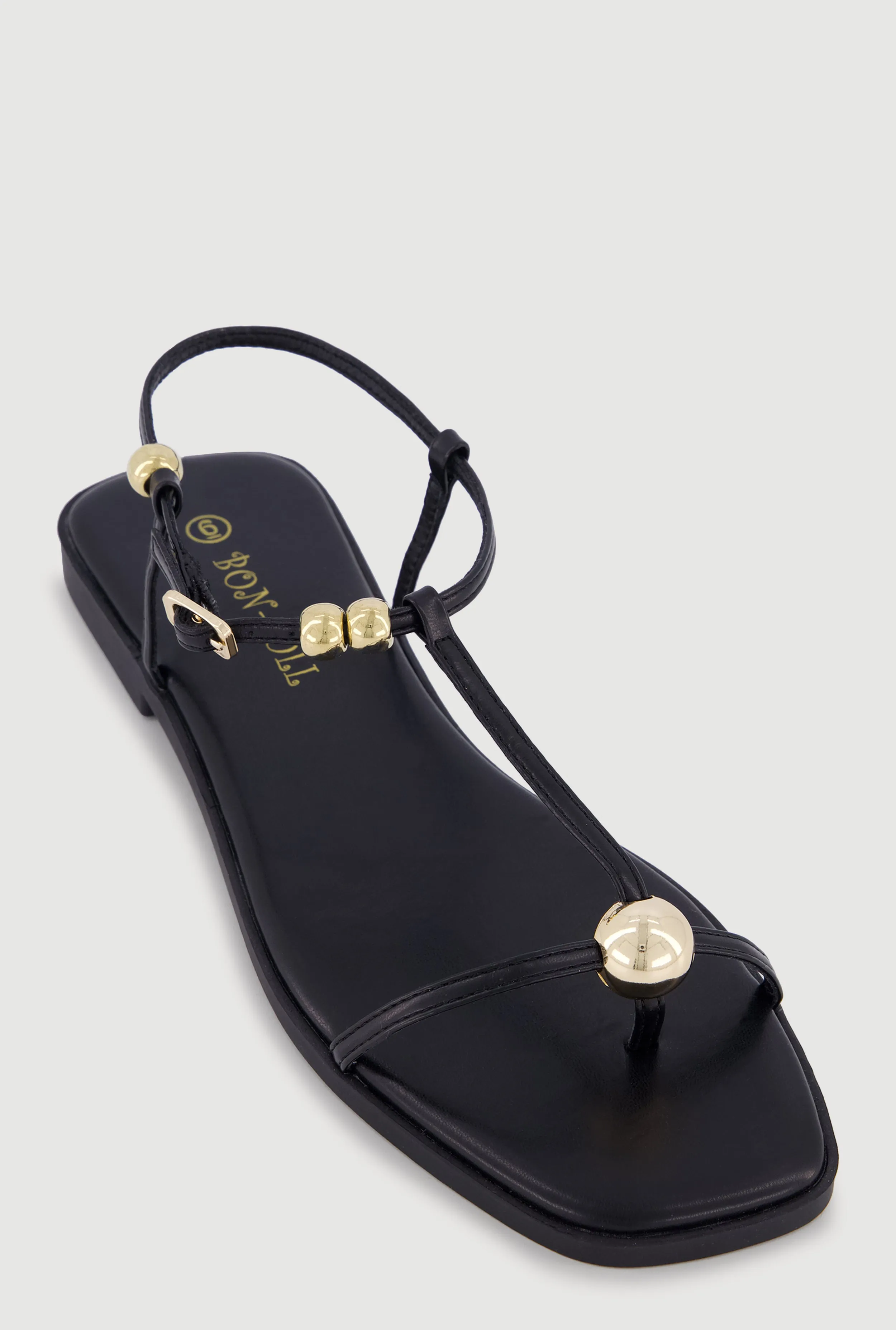 Metallic Beaded Ankle Strap Toe Loop Sandals sold by Rainbow