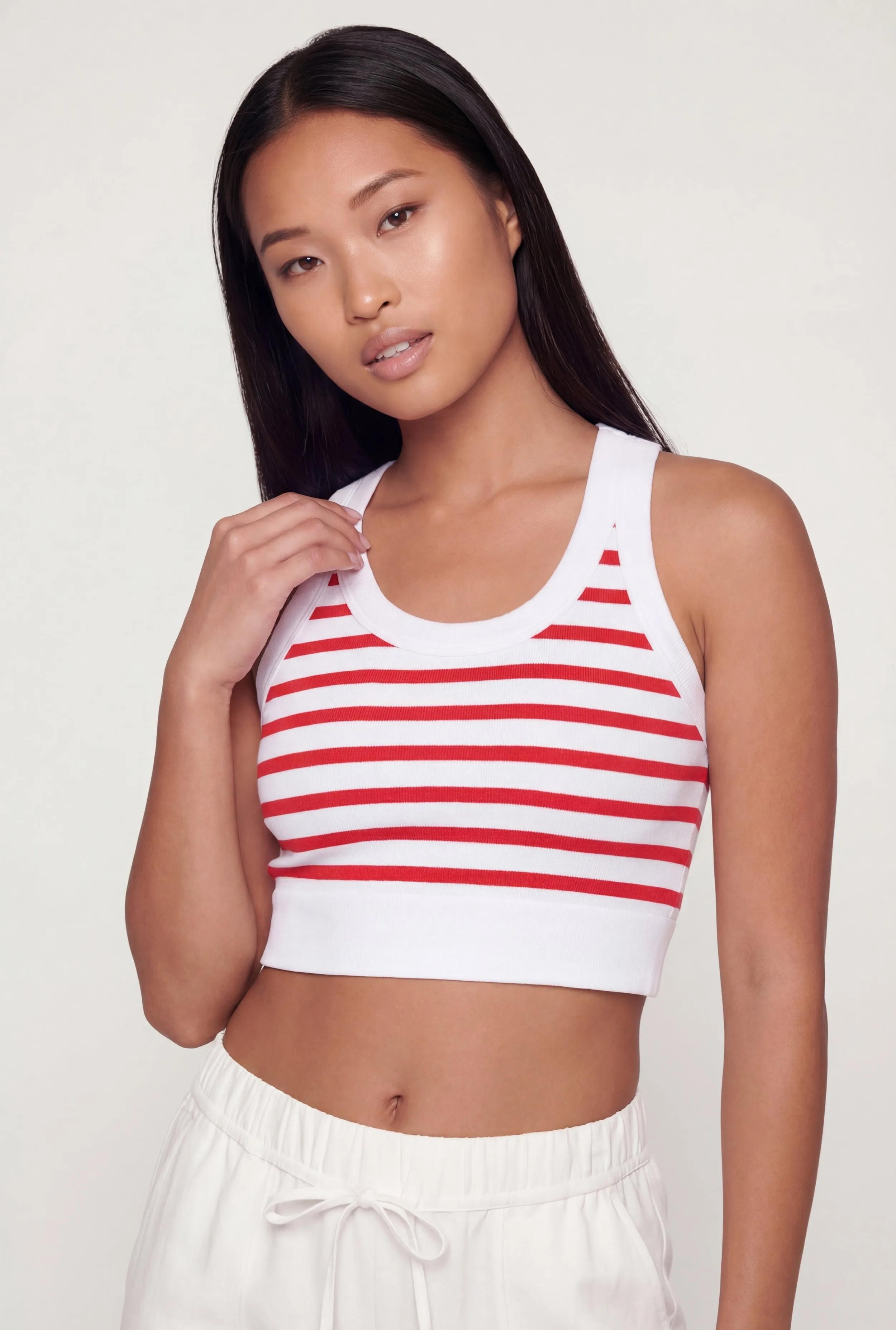 Striped Ribbed Cropped Racerback Tank Top sold by Rainbow product image thumbnail 2