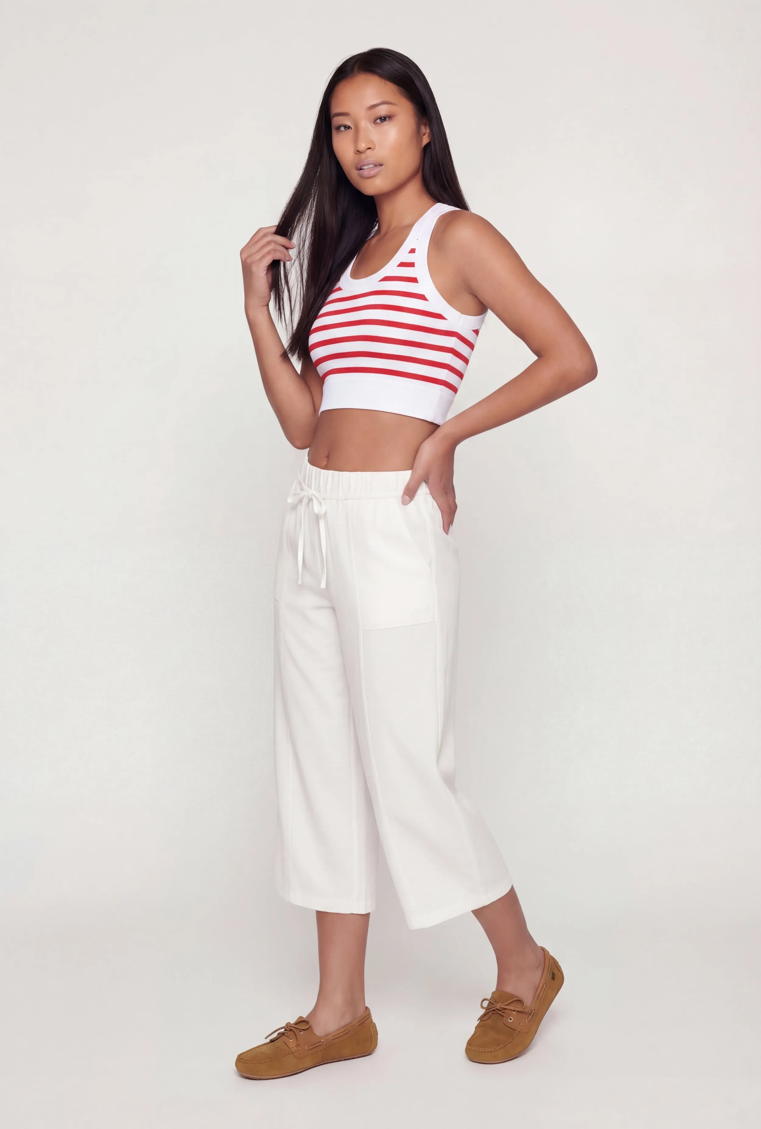 Striped Ribbed Cropped Racerback Tank Top sold by Rainbow product image thumbnail 3