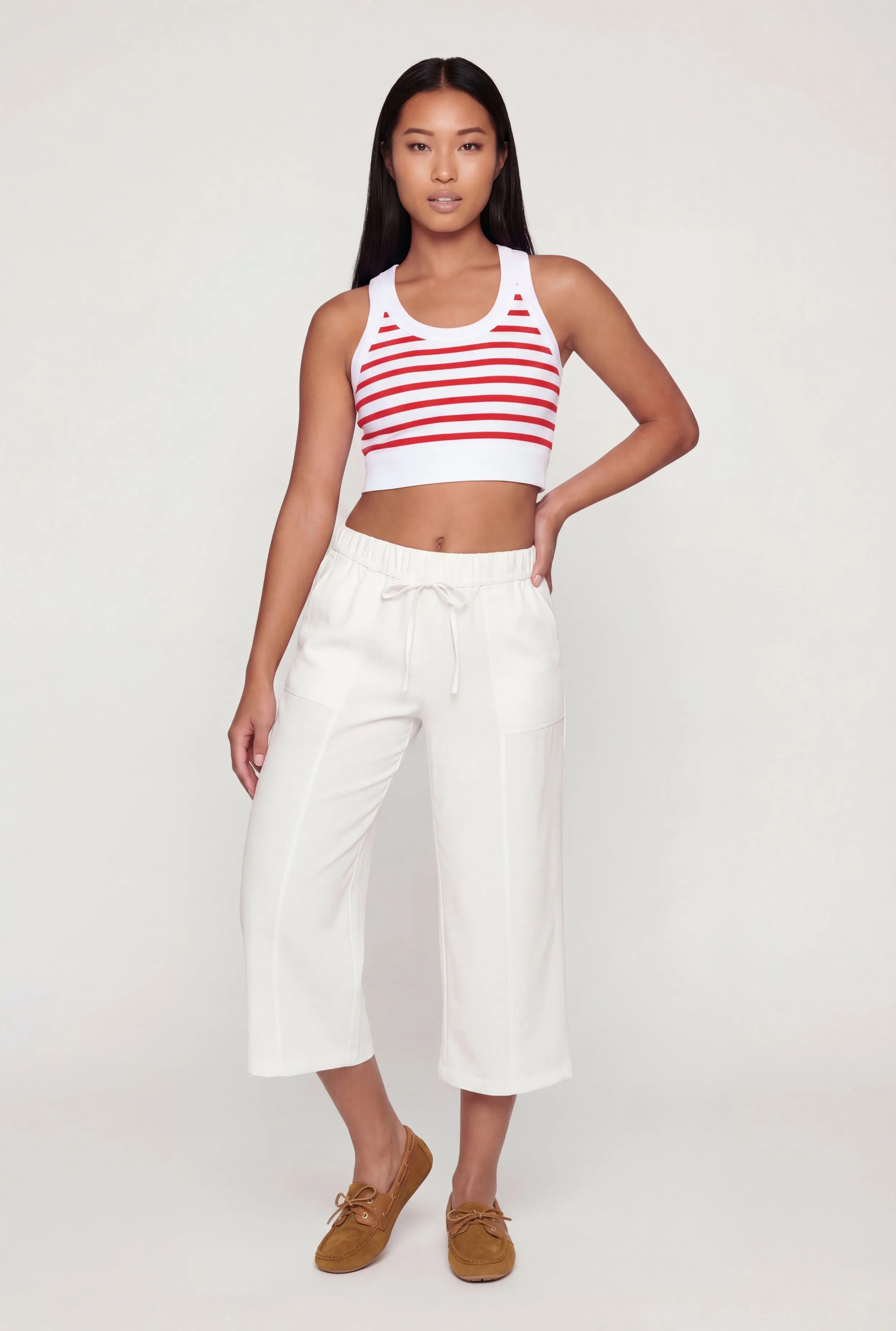 Striped Ribbed Cropped Racerback Tank Top sold by Rainbow