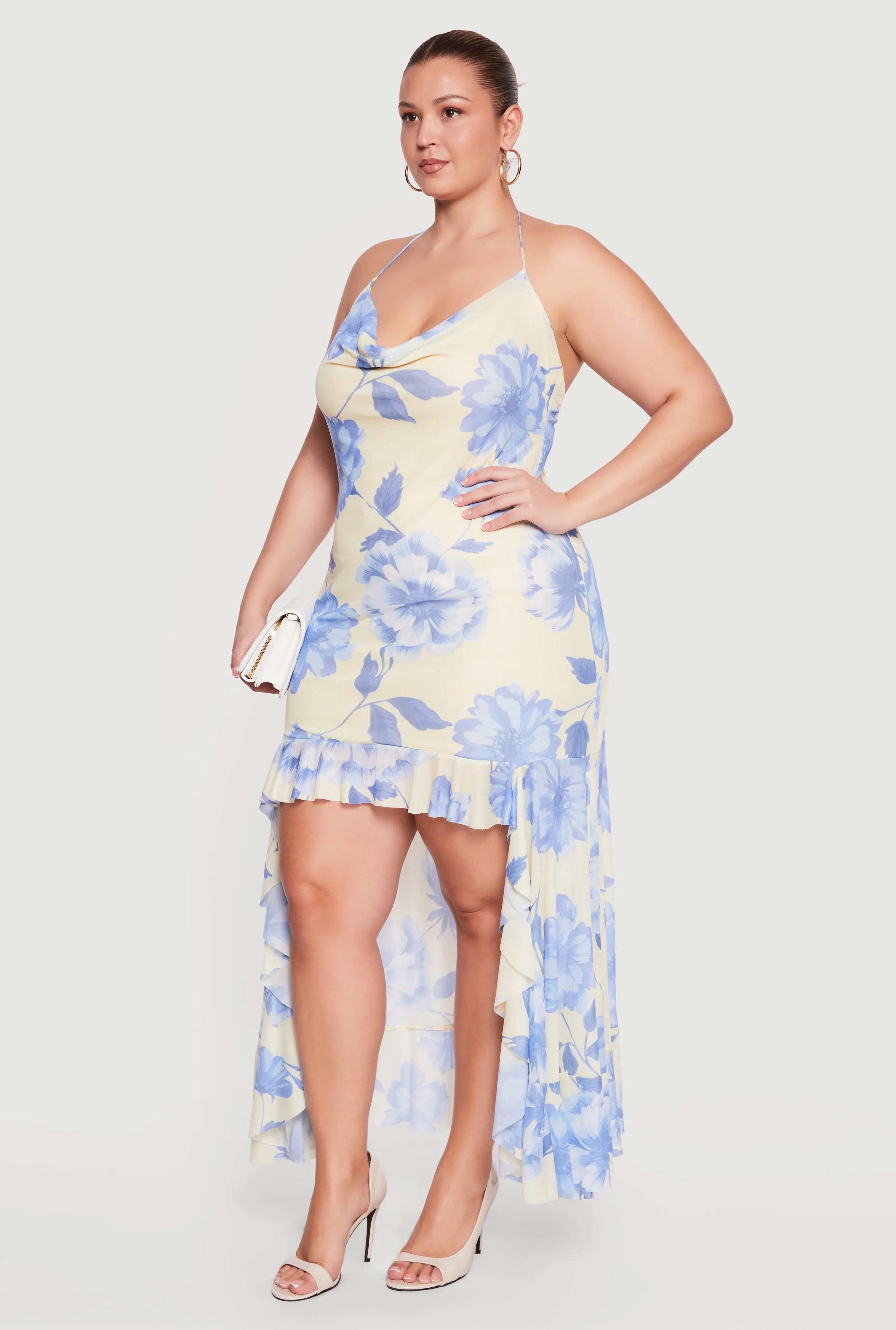 Plus Size Floral Cowl Neck High Low Dress with Ruffles sold by Rainbow product image thumbnail 2
