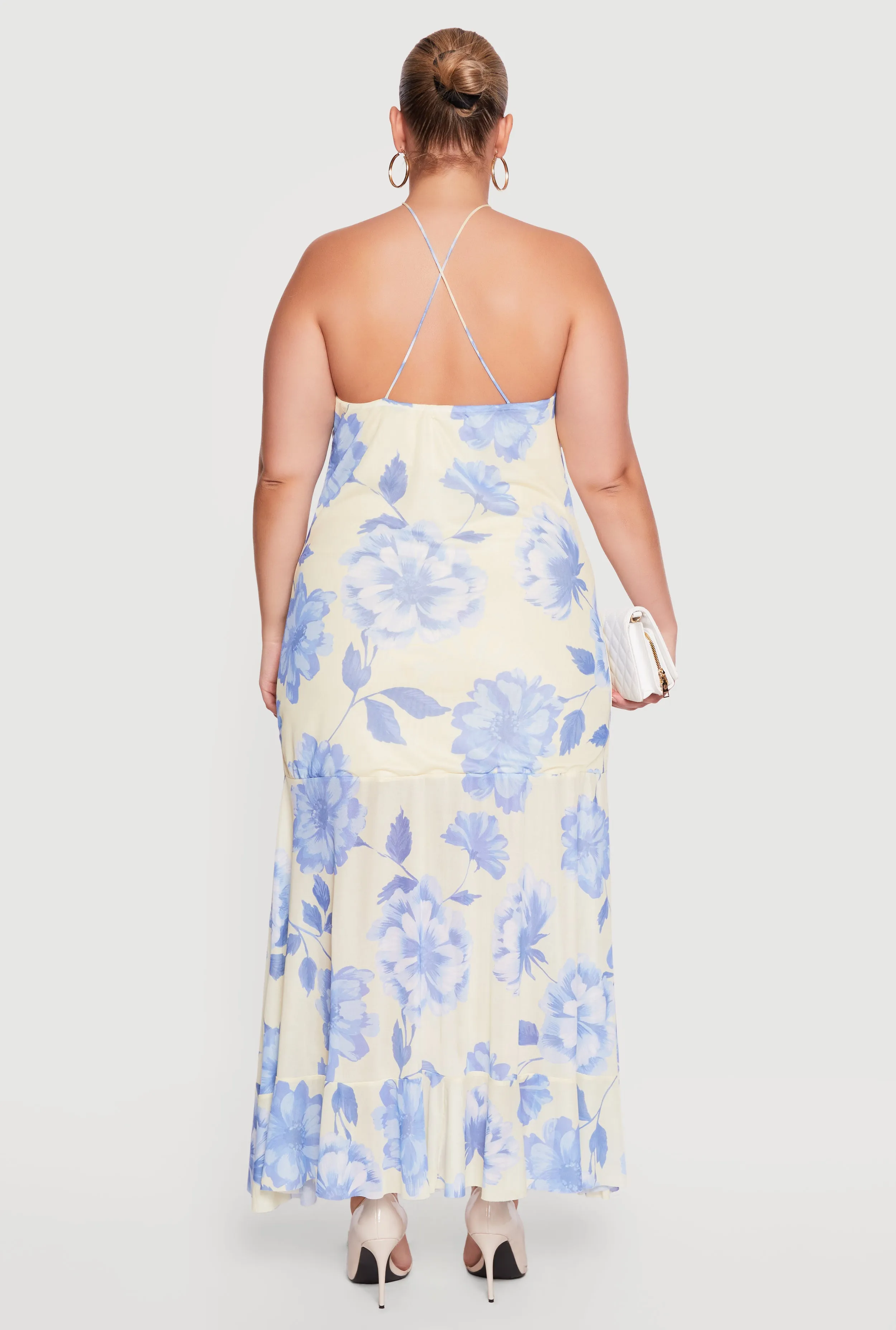 Plus Size Floral Cowl Neck High Low Dress with Ruffles sold by Rainbow product image thumbnail 3