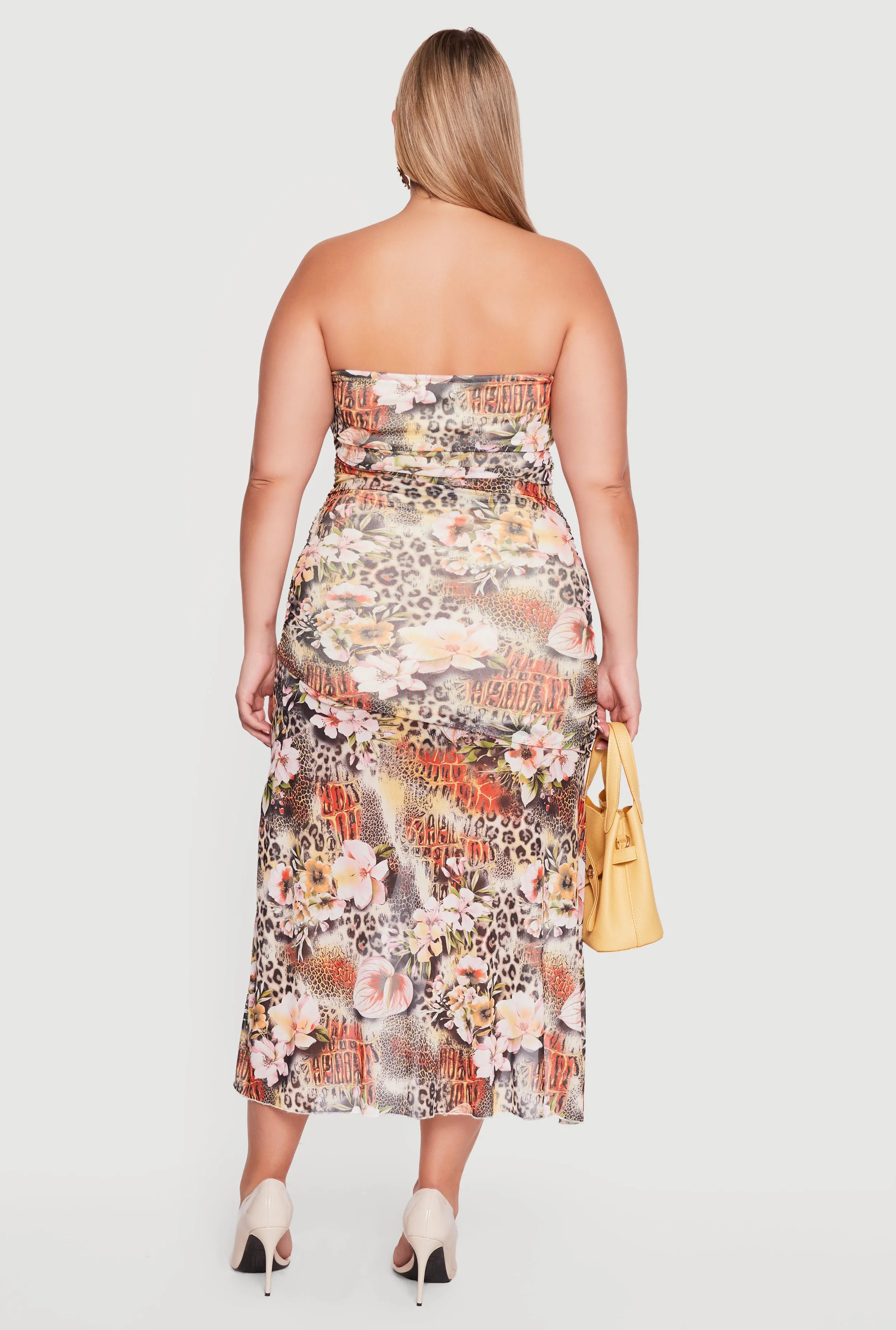 Plus Size Floral Mesh Ruched Side Tube Dress sold by Rainbow product image thumbnail 3