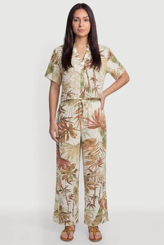 Leaf Print Wide Leg Pants made by Haute Monde