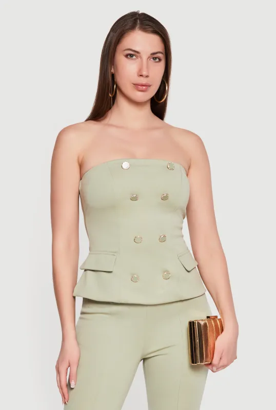 Decorative Button Flap Pocket Tube Top made by Haute Monde