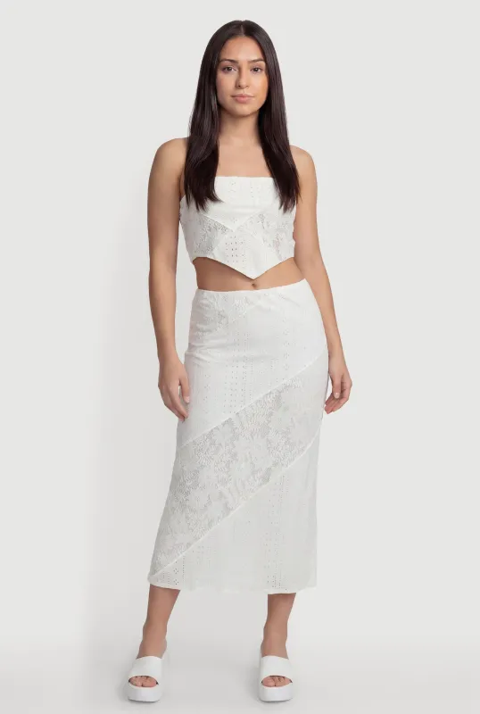 Pointelle Knit Lace Patchwork Midi Skirt made by Rainbow