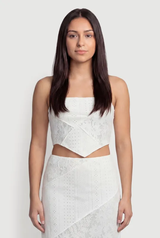 Pointelle Knit Lace Patchwork Crop Tube Top made by iris