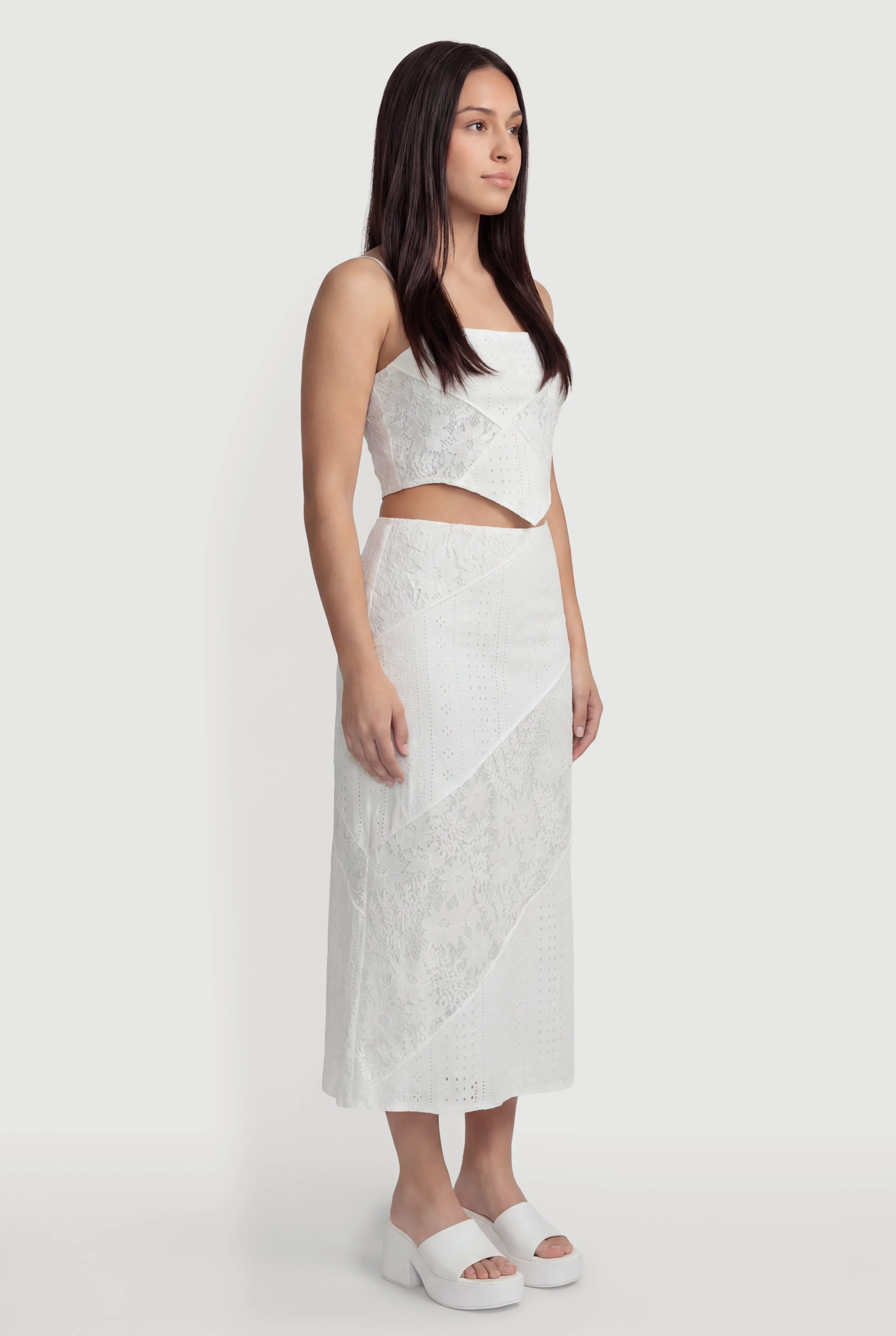 Pointelle Knit Lace Patchwork Crop Tube Top sold by Rainbow product image thumbnail 5