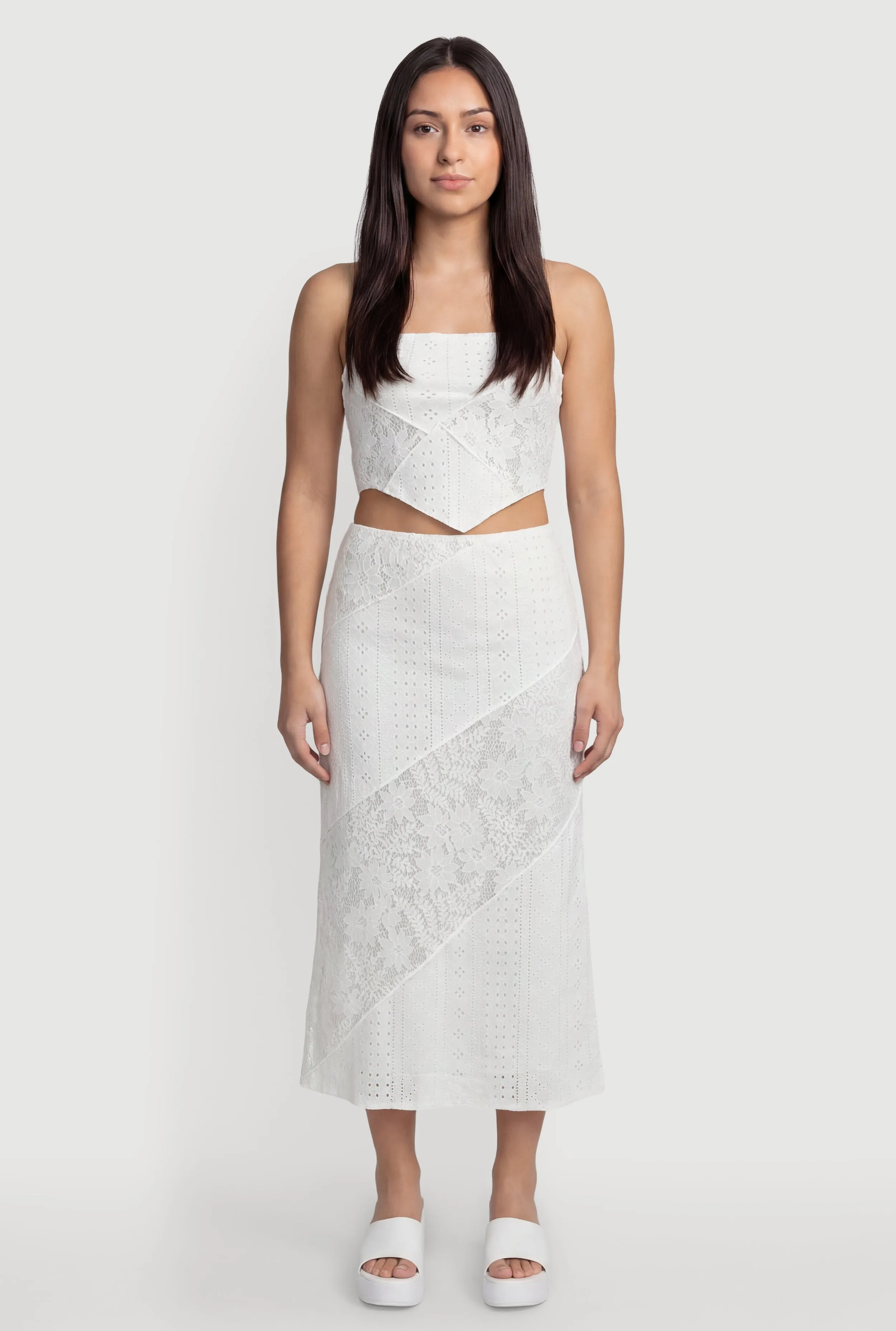 Pointelle Knit Lace Patchwork Crop Tube Top sold by Rainbow product image thumbnail 2