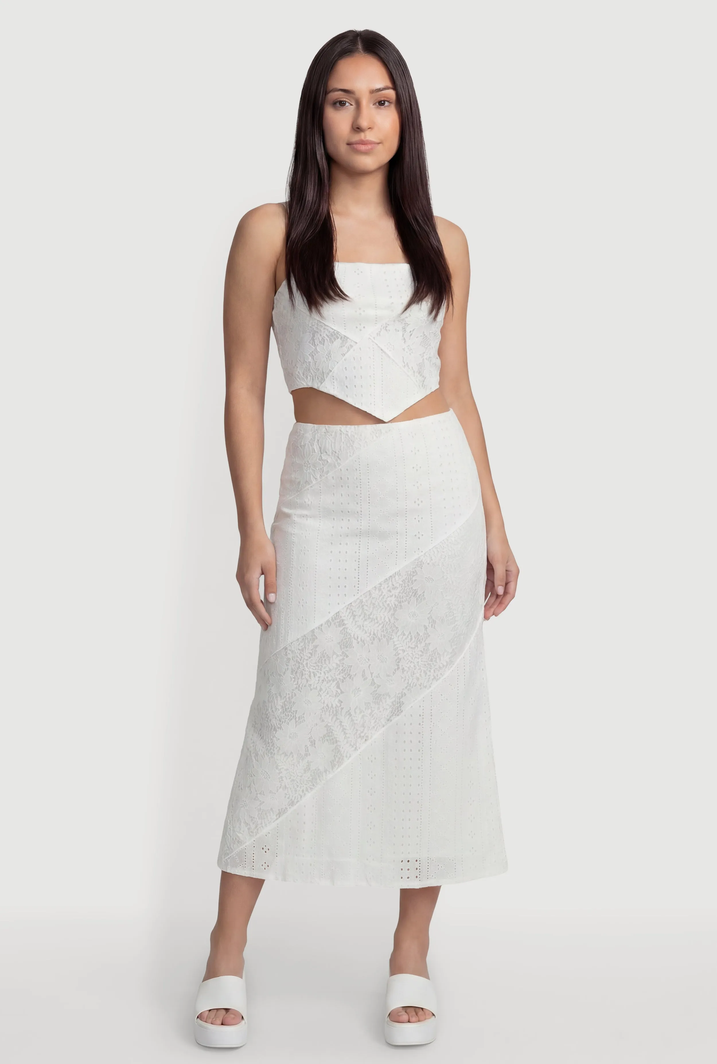 Pointelle Knit Lace Patchwork Crop Tube Top sold by Rainbow product image thumbnail 3
