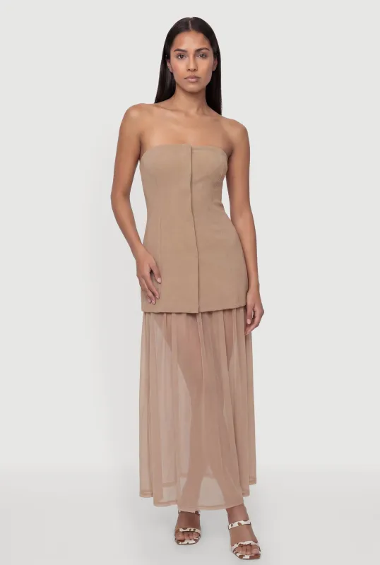 Layered Look Pintuck Detail Mesh Hem Dress made by Haute Monde