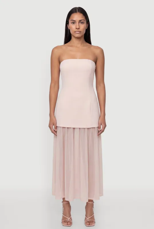 Layered Look Pintuck Detail Mesh Hem Dress made by Rainbow