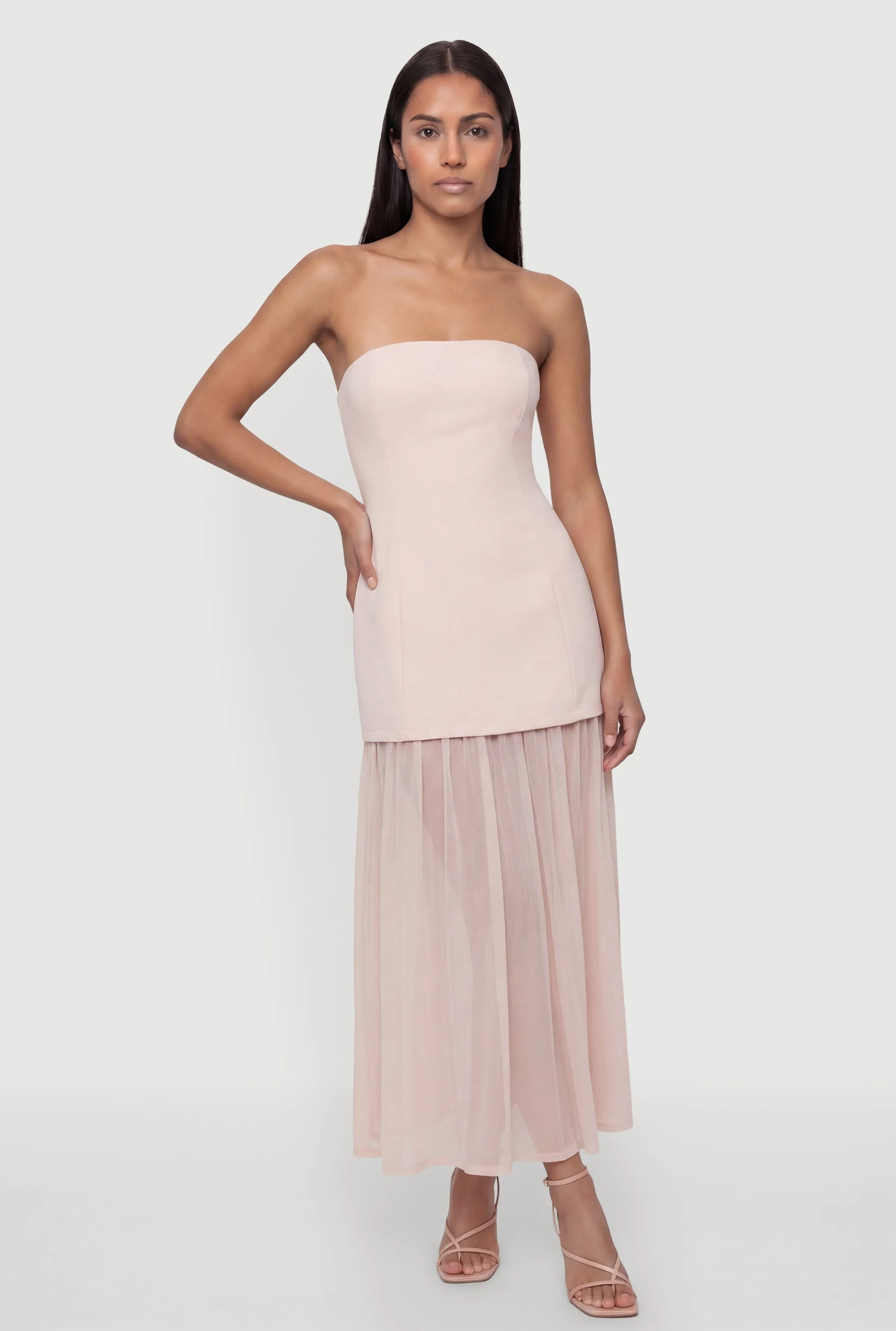 Layered Look Pintuck Detail Mesh Hem Dress sold by Rainbow product image thumbnail 2