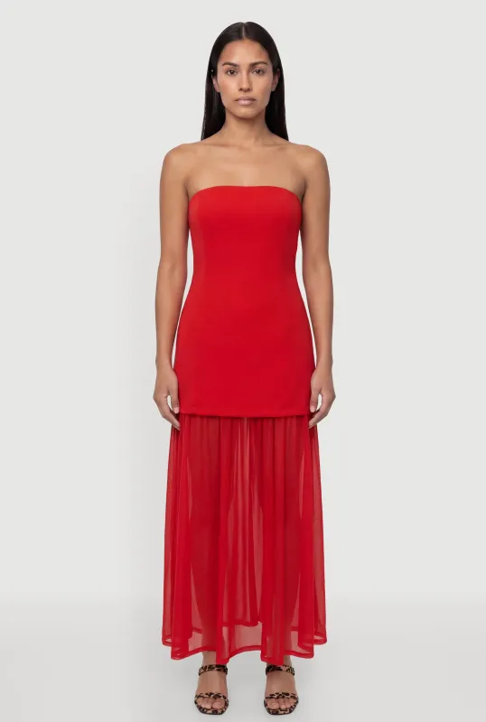 Layered Look Pintuck Detail Mesh Hem Dress made by Rainbow