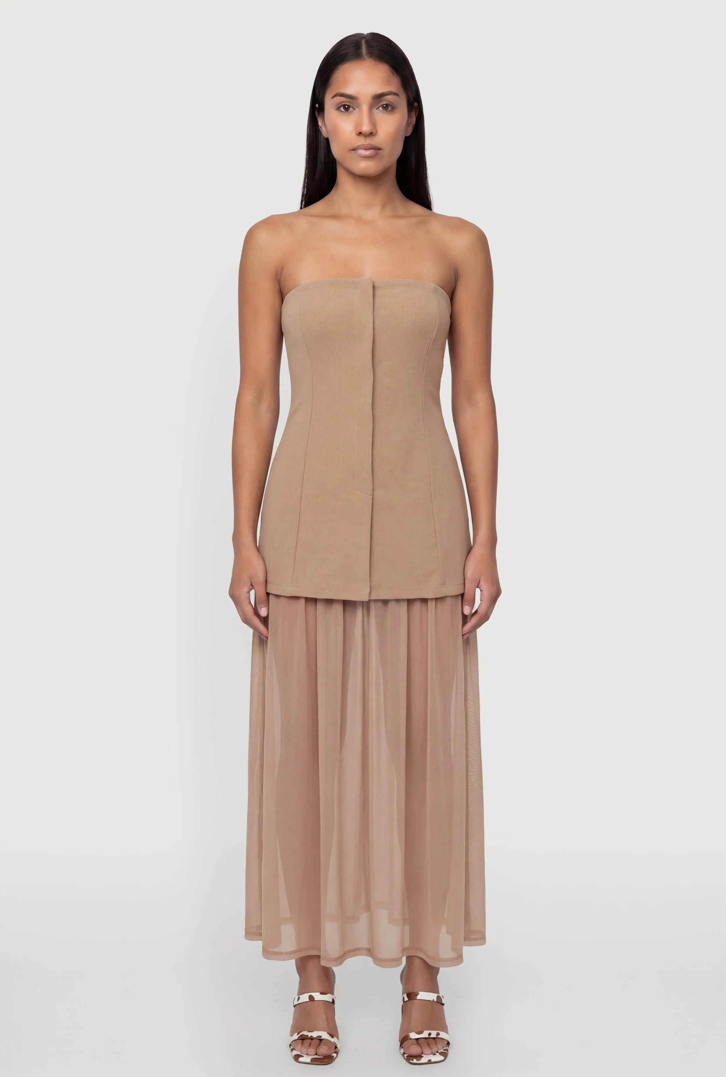 Layered Look Pintuck Detail Mesh Hem Dress sold by Rainbow product image thumbnail 2