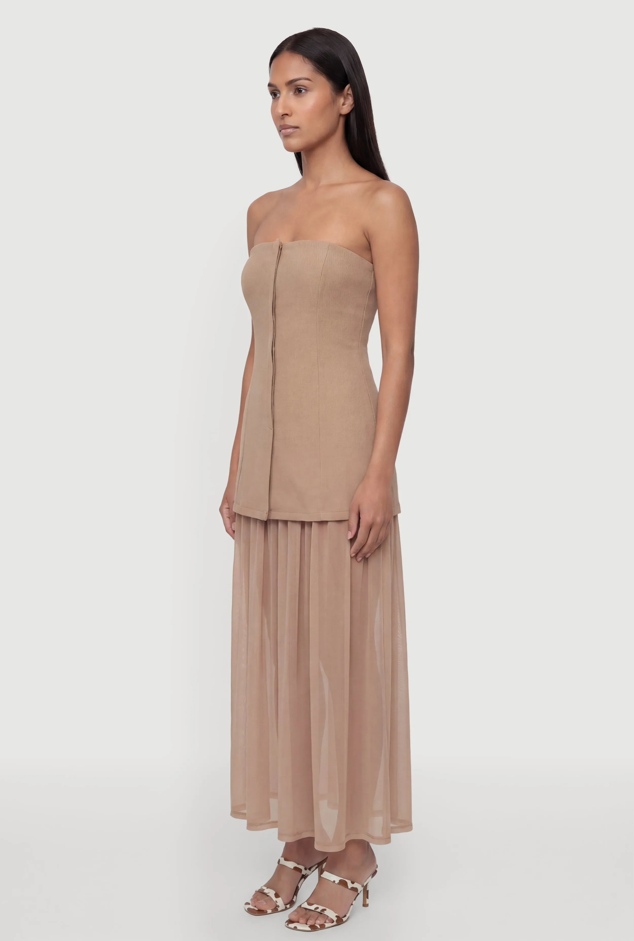 Layered Look Pintuck Detail Mesh Hem Dress sold by Rainbow product image thumbnail 3