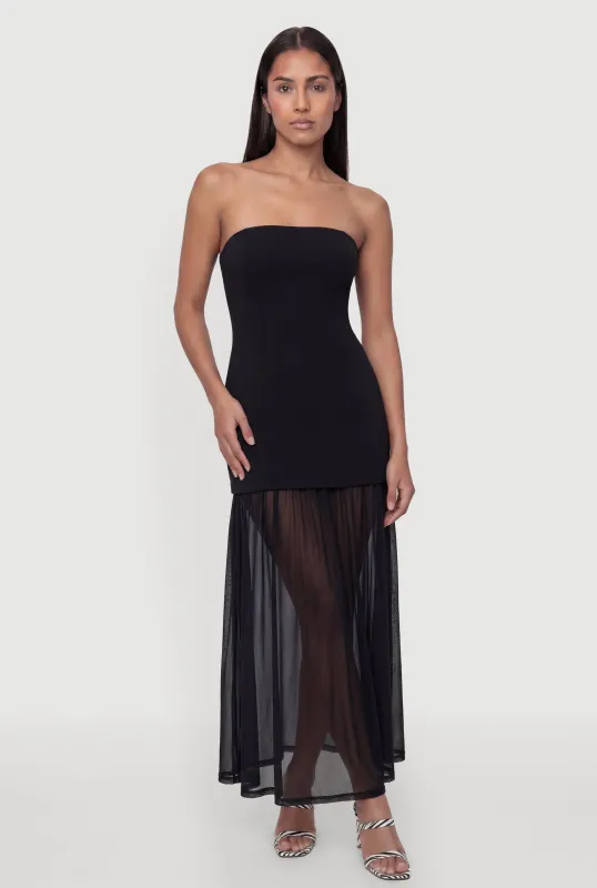 Layered Look Pintuck Detail Mesh Hem Dress made by Rainbow
