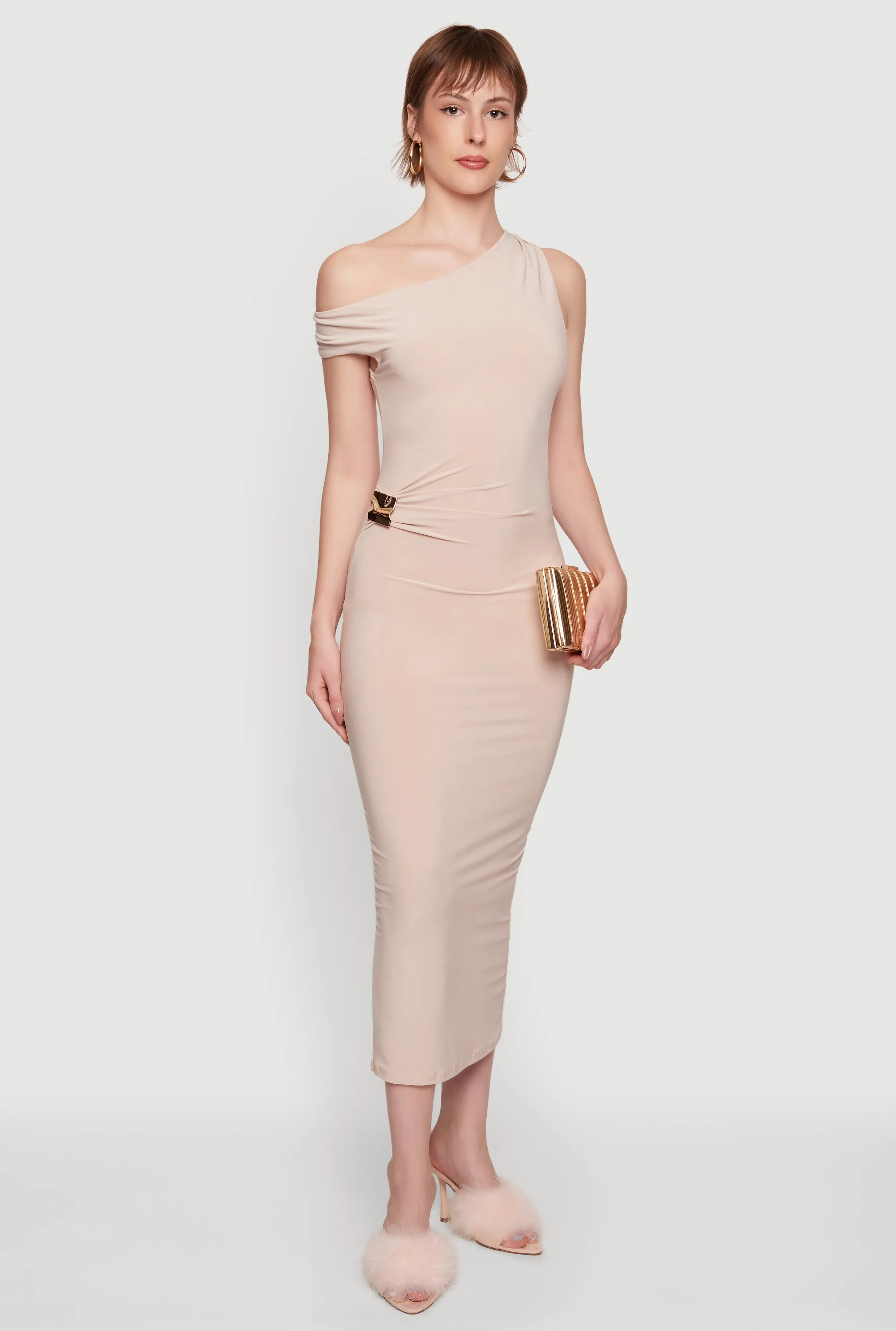 Asymmetrical One Shoulder Side Ruched Midi Dress sold by Rainbow product image thumbnail 2