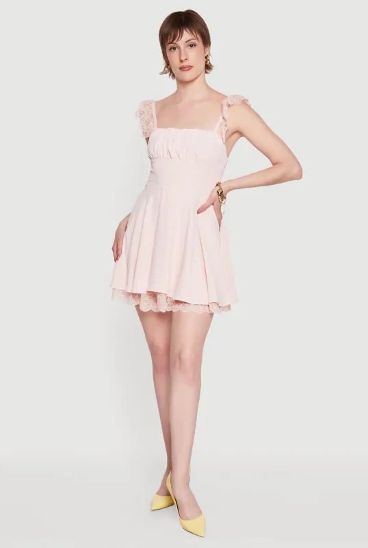 Lace Detail Milkmaid Mini Dress made by Rainbow